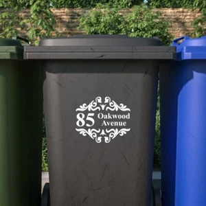 Wheelie Bin House Numbers Stickers Wheely Dustbin Sticker Peel & Stick floral - Picture 1 of 13
