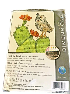 Dimensions Counted Cross Stitch Kit 6 X6 inch Prickly Owl 14 Count 70 65184 - Image 1 of 4