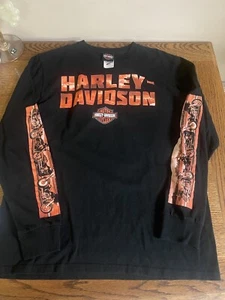 Harley Davidson Michigan City IN Black Long Sleeve Graphic Tee Size L - Picture 1 of 8