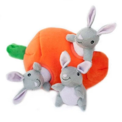 Zippy Paws Interactive Burrow Dog Toy - Bunny 'n Carrot with 3 Squeaker Bunnies - Image 1 of 2