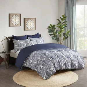 INK+IVY ELLIPSE COTTON JACQUARD DUVET COVER SET FULL/QUEEN SIZE NEW - Picture 1 of 3