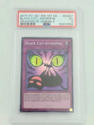 2015 Yugioh DRL2-EN037 Black Cat-Astrophe 1st Edition Super Rare PSA 5 - Image 1 of 2