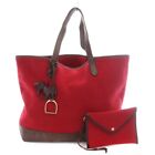 Ralph Lauren Felt Tote Bag Handbag With Pouch Strap Leather Red Brown /Yb DDz83
