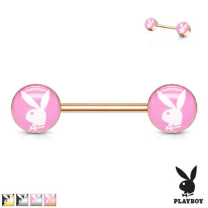 Playboy Bunny Inlaid Nipple Bar / Ring With 316L Surgical Steel Barbell