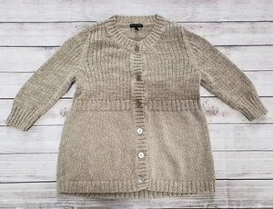EILEEN FISHER TAN MARLED 3/4 SLEEVE COTTON CARDIGAN MEDIUM MD - Picture 1 of 6