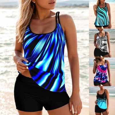 Women Ladies Tankini Set Tank Top + Boy Shorts Swimsuit Bathing Swimming Costume - Image 1 of 4