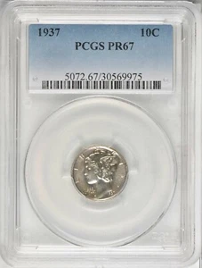 1937 10C PR67 PCGS. Merkur Groschen - Bild 1 von 4