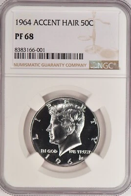 1964 ACCENT HAIR Kennedy Half Dollar Proof NGC PF 68 PR68 Gem Coin 50C - Image 1 of 2