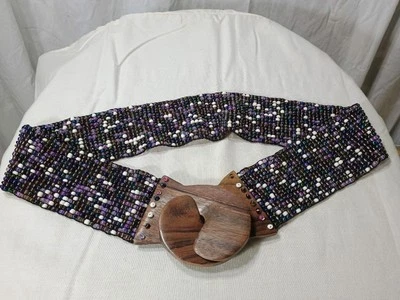 De Colección Impresionante Cinturón con Cuentas de Vidrio Cierre de Madera Cincha Damas Elástico Boho Gitano Colores Foto 1 de 4