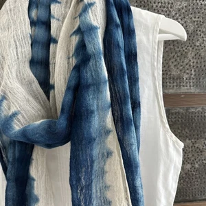 Handwoven Linen Gauze Shibori Indigo Artisan Hand Dyed Neck Scarf NWOT - Picture 1 of 14