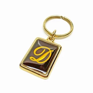 Vintage Initial Letter D Monogram Keychain Metallic Brown Gold - Picture 1 of 2