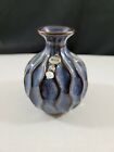 Small Textured Blue Ceramic Bud Vase w/Wish Charm Beads Glazed 4.5"
