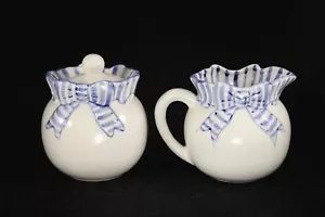 Haldon Group Vintage 1989 Blue Stripe Ceramic Creamer and Sugar Bowl with Lid - Picture 1 of 8