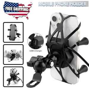 Motorcycle Motorbike Phone GPS Mirror Bracket Holder Mounts w/ USB Charger Port - Picture 1 of 12