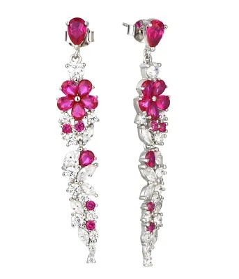 Cassandra: Lab-created Diamond and Ruby Rhodium-plated .925 Sterling Earrings - Image 1 of 4