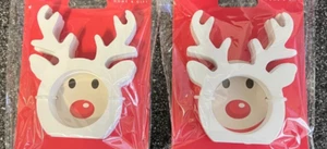 2 CHRISTMAS TABLE NAPKIN RINGS WHITE WOOD SET setting decorations tree reindeer - Picture 1 of 6