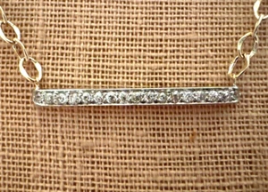 Antiguo broche de barra de diamantes de 14K en nueva cadena de eslabones de lujo de 14K - Imagen 1 de 5