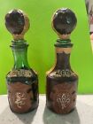 Set of Two, Vintage Olive Oil / Vinegar   Leather Wrapped Bottles.Made In Italy