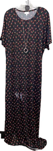 NWT LuLaRoe 2XL Black Red Green Floral Maria Slinky Fabric Long Maxi Dress - Picture 1 of 8