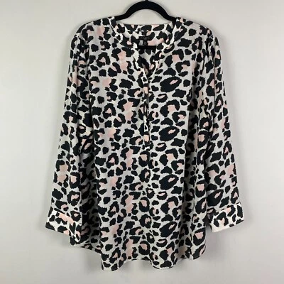 Talbots Pink Accent Animal Print Popover Blouse Size 2X Long Sleeve - Image 1 of 4