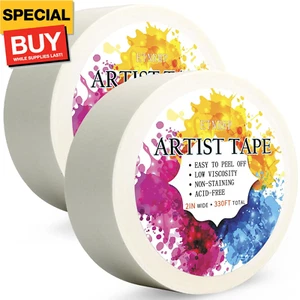 2 Packs White Artist Tape for Watercolor Paper Drafting Art Low Tack Masking Tap - Picture 1 of 7