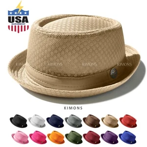 Porkpie Light Weight Mesh Fedora hat Summer Classic Trilby Cuban Beach Sun Cap - Picture 1 of 22