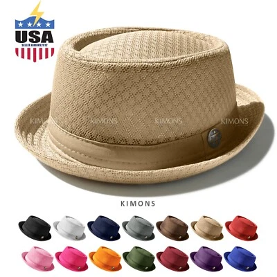 Porkpie Light Weight Mesh Fedora hat Summer Classic Trilby Cuban Beach Sun Cap - Image 1 of 4
