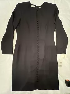 Chaus Dress Women’s 14 Crepe Black Long Sleeve Shoulder Pads Back Slit Lined NEW - Picture 1 of 20