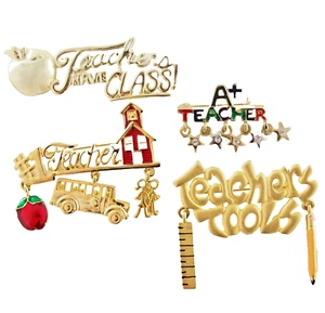 Minty! LOT of 4 VTG 1980's DANECRAFT TONA & AJC TEACHER THEMED DANGLE BROOCH PIN - Picture 1 of 15