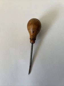 Vintage Mini Scratch Awl, Wooden Handle 4 1/4" For Wood Leather Work (Preowned) - Picture 1 of 2