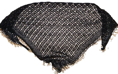 Egyptian Ladies Womens Shawl Black Mesh Knotted Fabric with Gold Beads - Image 1 of 4
