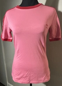Adidas 3 stripe ADICOLOR CLASSICS COLLEGIATE TIGHT T-SHIRT Pink Size M - Picture 1 of 7