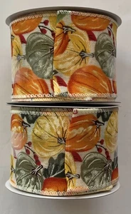 Wired Multi-Color Fall Wired Ribbon Pumpkin 2 Rolls Halloween 2 1/2in x 20ft - Picture 1 of 4