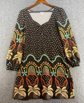 Vestido Suéter Vintage Funky People Colorido Lunares Boho Hippie Babydoll L Foto 1 de 4