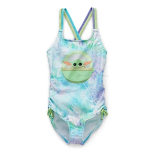 Disney Baby Yoda Swimsuit Girl Size 4-6 Swim One Piece Star Wars Mandalorian NWT - Picture 1 of 4