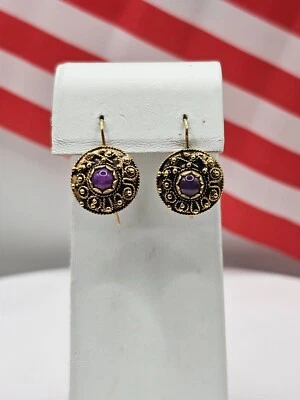 Pendientes Vintage Oro Amarillo 14k Estrella Púrpura Zafiro Foto 1 de 4
