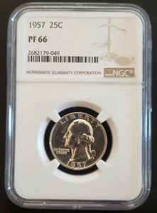 1957 Argento WashingtonQuarter 25C, Classificato PF66 - Foto 1 di 2