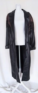 Avanti Trench Coat Mixed Leather Full Length Vintage Leather Black Size XS - Picture 1 of 10