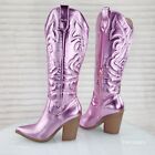 Electric Cowboy Metallic Matte Western Knee High Cowgirl Boots Baby Pink