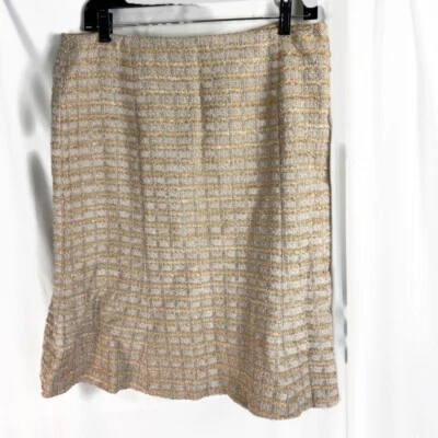 Dana Buchman твидовая юбка бежевый желтовато-коричневый размер 12 клетчатый с подкладкой винтажный - Изображение 1 из 4