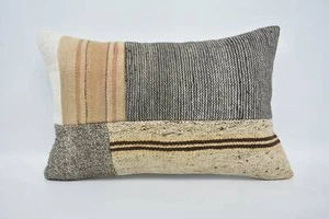 Throw Kilim Pillow, 16"x24" White Cushion, Vintage Kilim Throw Pillow - Picture 1 of 6