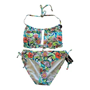 Juniors Neckholder Seitenkrawatte Badeanzug XL 15-17 Bikini Blumenmuster weiß bunt - Bild 1 von 3