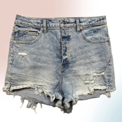 Pantalones Cortos de Jean Free People Corte Desgastado Denim Lavado Ligero Botón Mosca Talla 30 Foto 1 de 4