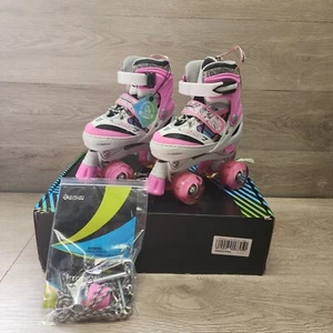 Pink Roller Skates for Girls Child with Light Up Wheels Purple SMALL 31-34 - Picture 1 of 8
