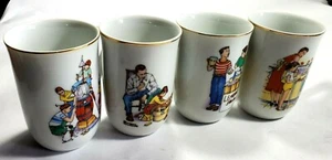 Coffe Mugs Cups "The Good Old Days" Lot of 4 Norman Rockwell From 1982  Japan  - Picture 1 of 11