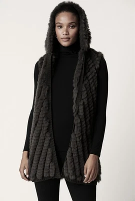 Ya Los Angeles Rabbit Fur Vest With Hood Size S/M Excellent Condition - Image 1 of 4