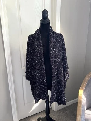 Cárdigan abierto Forever 21 negro tweed púrpura moteado talla mediana manga 3/4 Foto 1 de 4