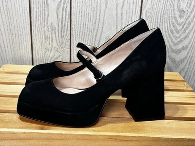 Charles David Womens 8.5 Vivanna Suede Mary Jane Platform Chunky Heel Black Pump - Image 1 of 4