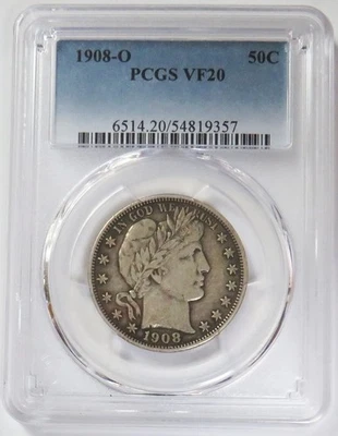 1908 O USA BARBER HALF DOLLAR PCGS VF 20 - Image 1 of 2