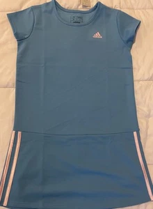 Adidas Girls Tennis/Sports Dress Light Blue With Pink Stripes Sz 10/12 NWT - Picture 1 of 9